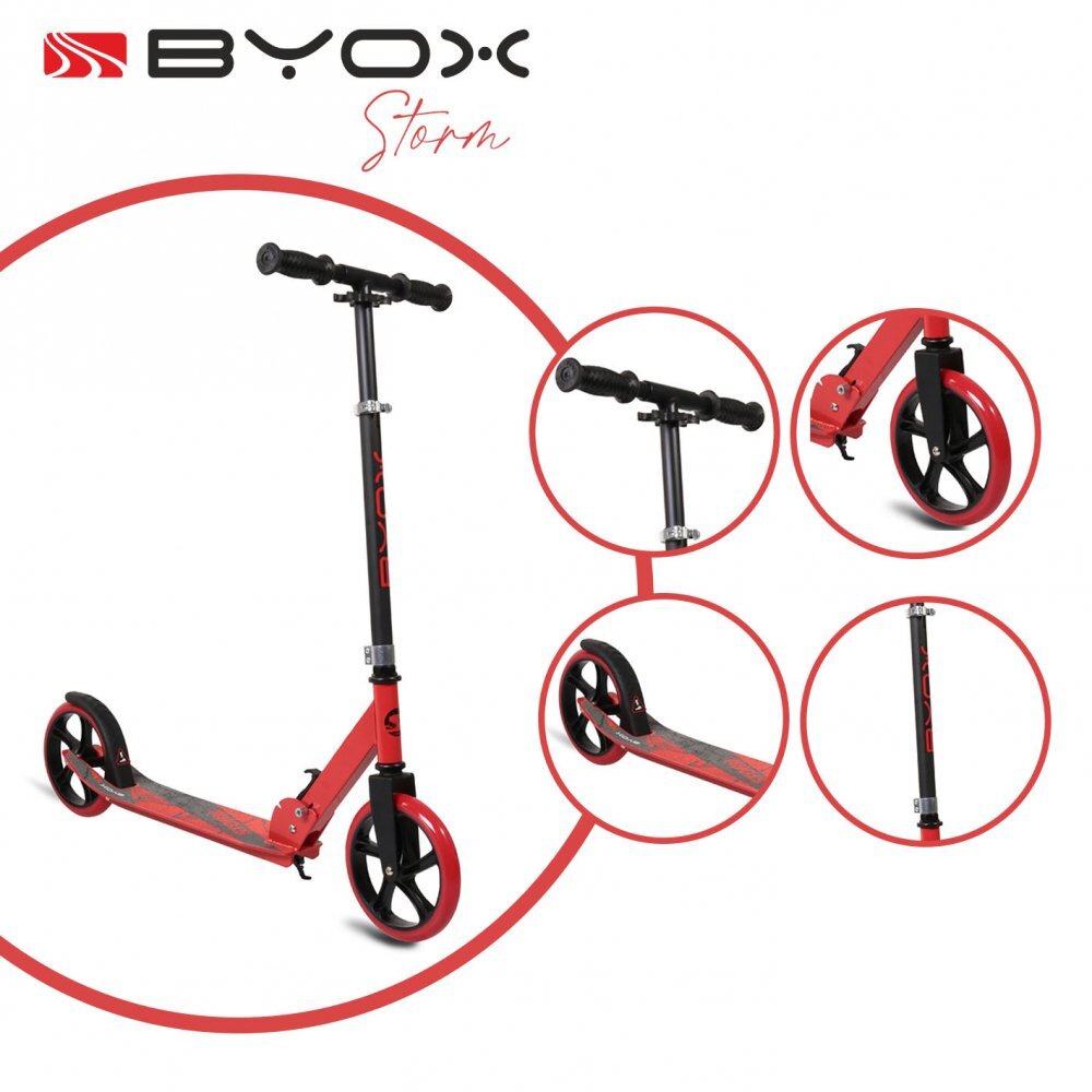 Byox Trotineta pliabila cu cadru din aluminiughidon reglabil Storm Red recomandata de la 5 ani si pana la maxim 100kg