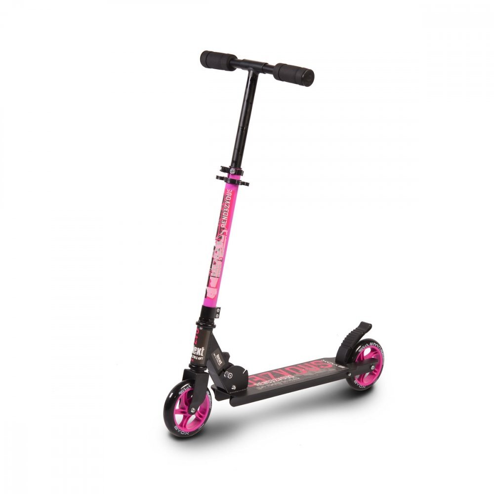 Byox Trotineta pliabila cu cadru din aluminiughidon reglabilplatforma antialunecareroti PUde la 6 ani si pana la 100kg Pink