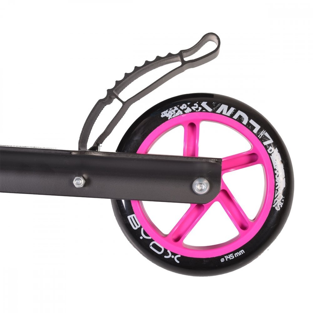 Byox Trotineta pliabila cu cadru din aluminiughidon reglabilplatforma antialunecareroti PUde la 6 ani si pana la 100kg Pink