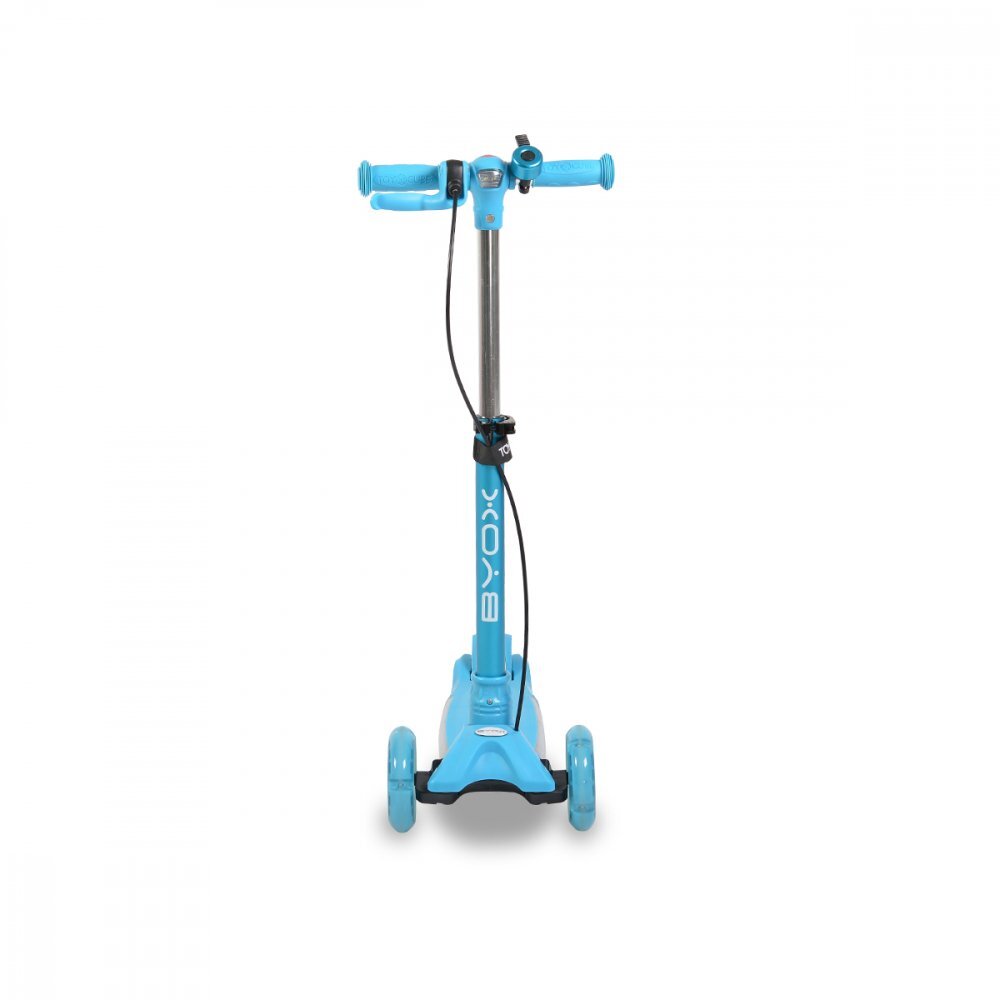 Byox Trotineta pliabila cu inaltime reglabilabaza antiderapanta cu lumini LEDroti cu lumini LEDfrana de manade la 3 ani si pana la 50 kgmuzicafar si clopotel Toy Cube Blue