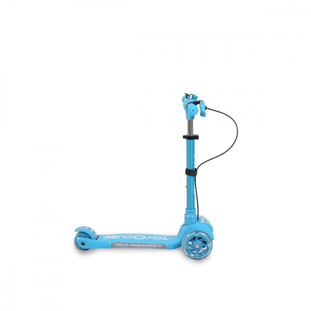 Byox Trotineta pliabila cu inaltime reglabilabaza antiderapanta cu lumini LEDroti cu lumini LEDfrana de manade la 3 ani si pana la 50 kgmuzicafar si clopotel Toy Cube Blue
