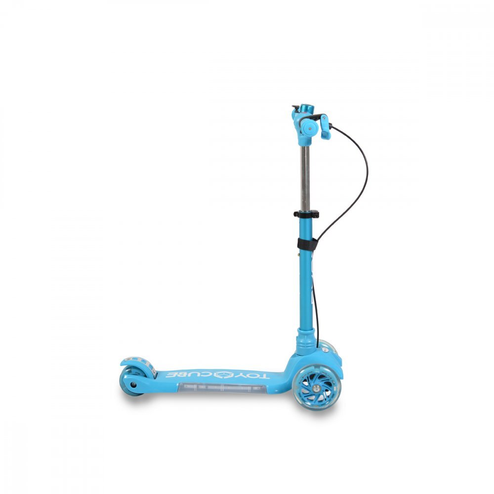 Byox Trotineta pliabila cu inaltime reglabilabaza antiderapanta cu lumini LEDroti cu lumini LEDfrana de manade la 3 ani si pana la 50 kgmuzicafar si clopotel Toy Cube Blue