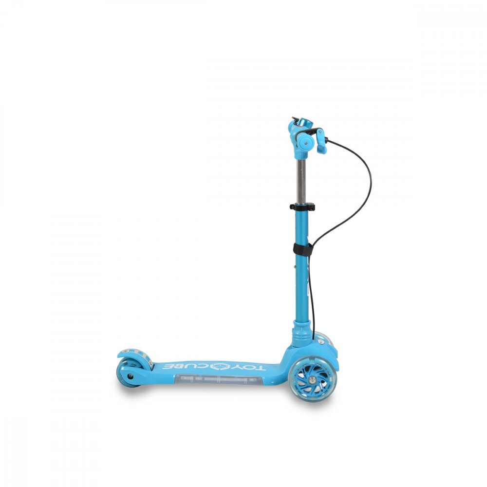 Byox Trotineta pliabila cu inaltime reglabilabaza antiderapanta cu lumini LEDroti cu lumini LEDfrana de manade la 3 ani si pana la 50 kgmuzicafar si clopotel Toy Cube Blue