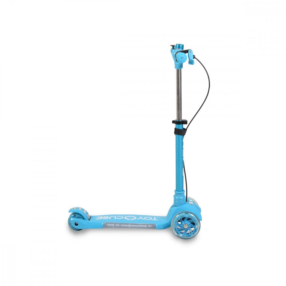 Byox Trotineta pliabila cu inaltime reglabilabaza antiderapanta cu lumini LEDroti cu lumini LEDfrana de manade la 3 ani si pana la 50 kgmuzicafar si clopotel Toy Cube Blue