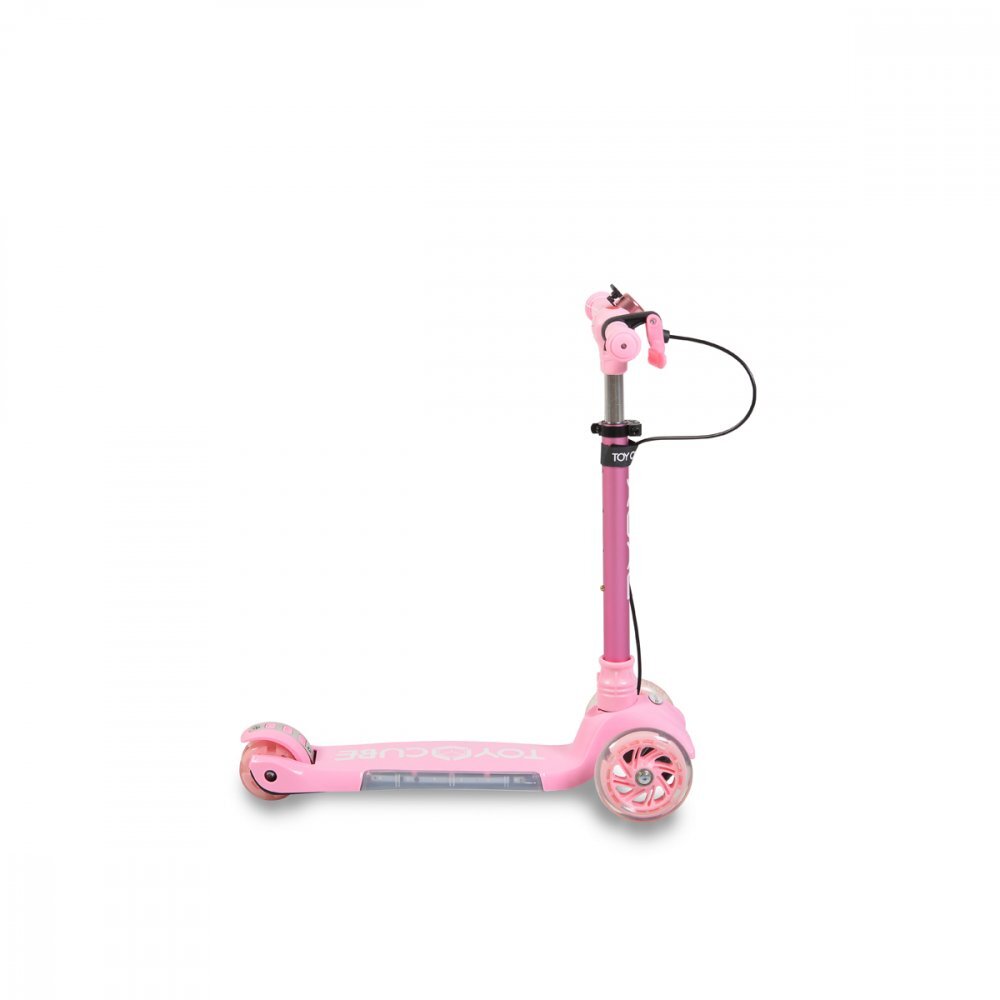 Byox Trotineta pliabila cu inaltime reglabilabaza antiderapanta cu lumini LEDroti cu lumini LEDfrana de manade la 3 ani si pana la 50 kgmuzicafar si clopotel Toy Cube Pink