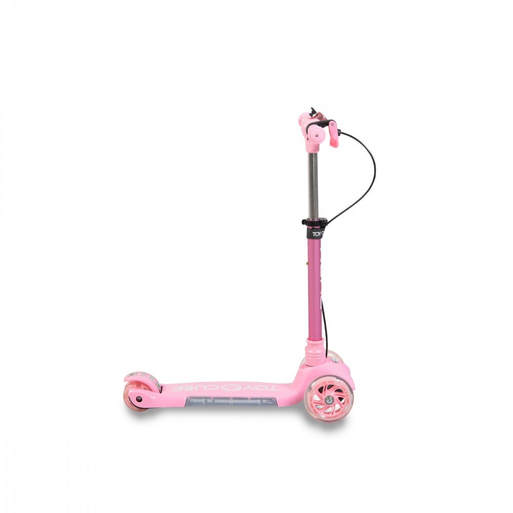 Byox Trotineta pliabila cu inaltime reglabilabaza antiderapanta cu lumini LEDroti cu lumini LEDfrana de manade la 3 ani si pana la 50 kgmuzicafar si clopotel Toy Cube Pink