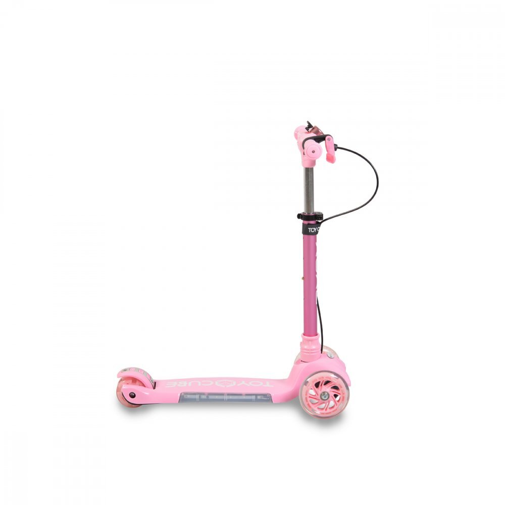 Byox Trotineta pliabila cu inaltime reglabilabaza antiderapanta cu lumini LEDroti cu lumini LEDfrana de manade la 3 ani si pana la 50 kgmuzicafar si clopotel Toy Cube Pink