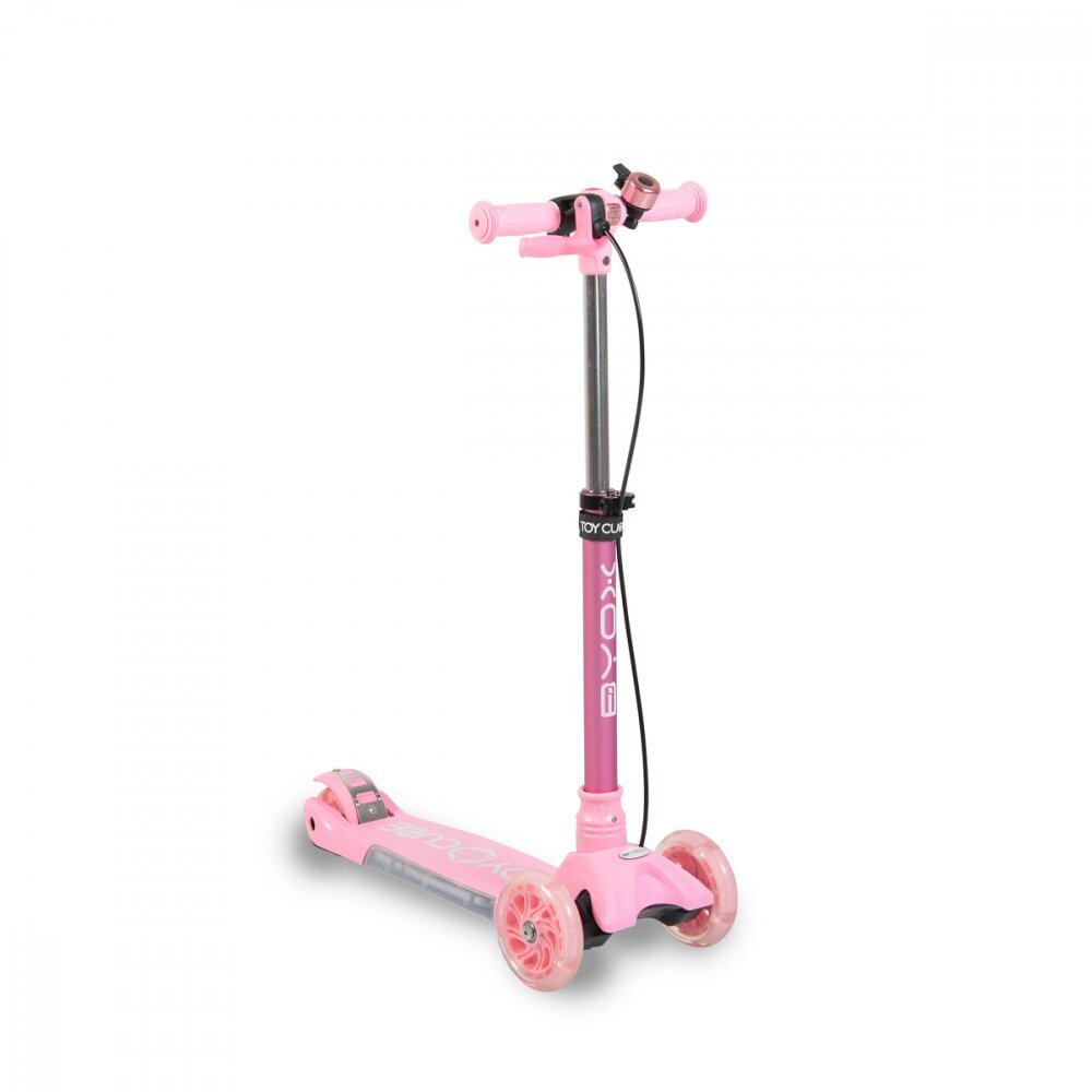 Byox Trotineta pliabila cu inaltime reglabilabaza antiderapanta cu lumini LEDroti cu lumini LEDfrana de manade la 3 ani si pana la 50 kgmuzicafar si clopotel Toy Cube Pink