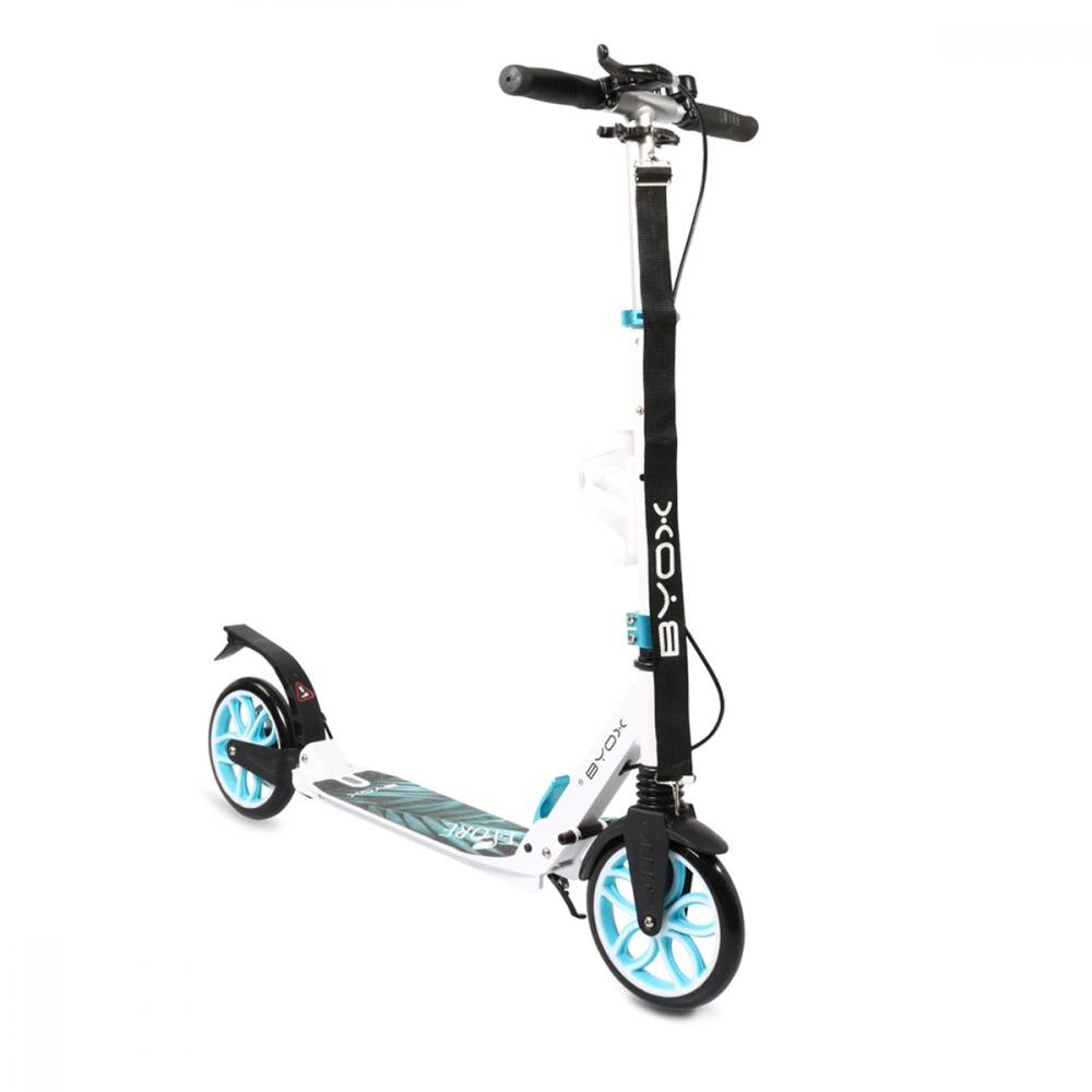 Byox Trotineta pliabila cu suspensiifrana de mana pe discinaltime ghidon reglabilacricsuport sticla si centura transport incluse Fiore Blue