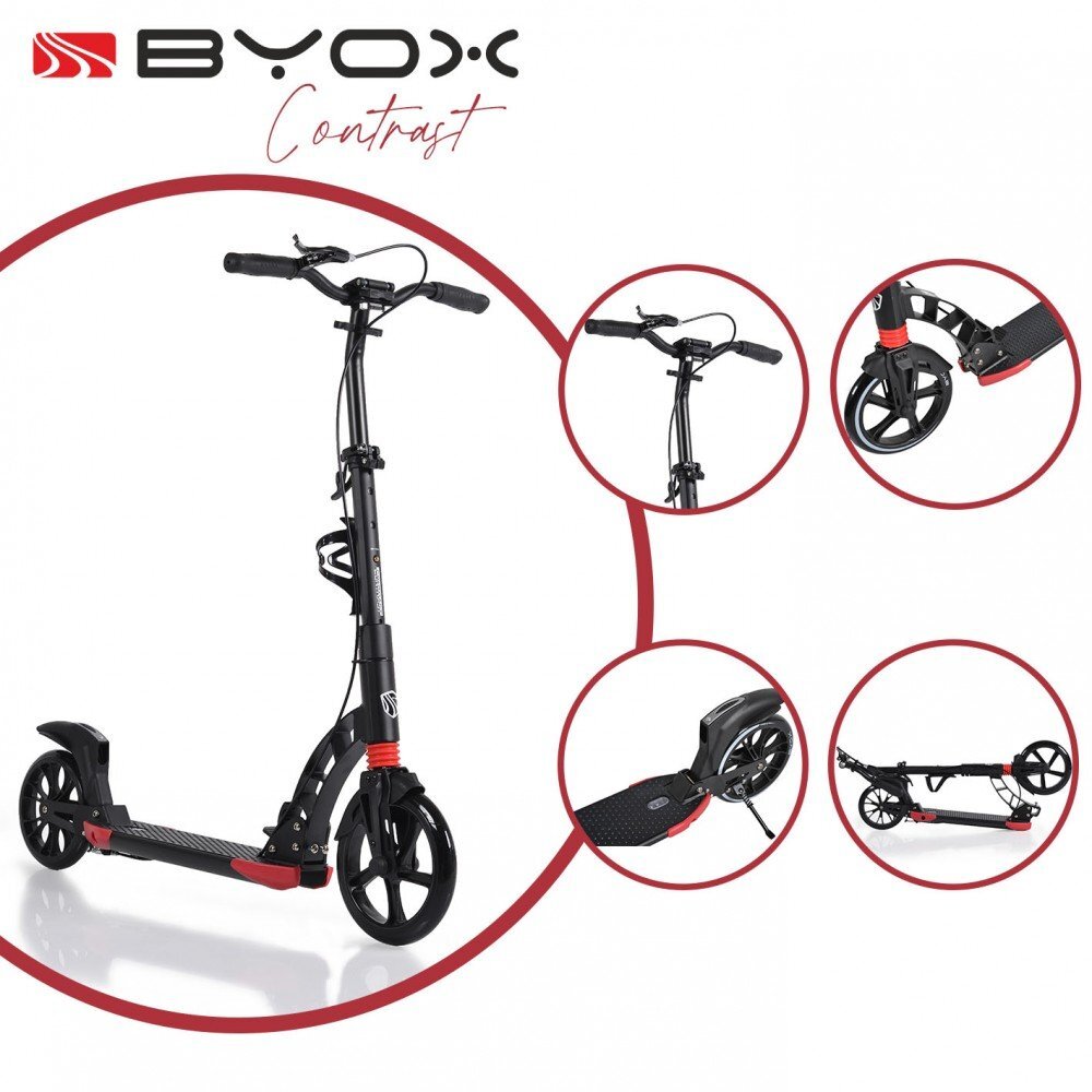 Byox Trotineta pliabila din aluminiu cu inaltime reglabila si frana de mana Contrast Black