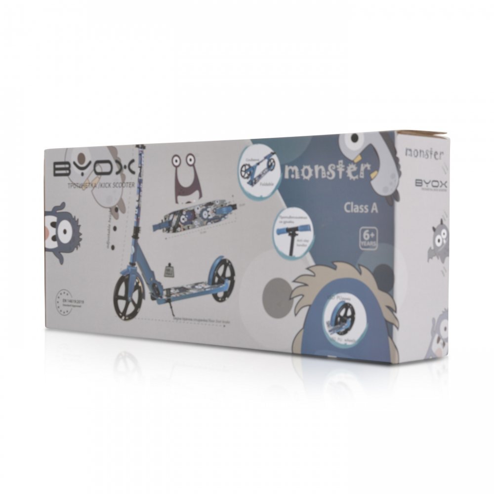 Byox Trotineta pliabila pentru copii de la 6anicu ghidon din aluminiuroti ABEC-7 din PU cu lumini LEDinaltime ghidon ajustabilafrana de picior si cric Monster Blue