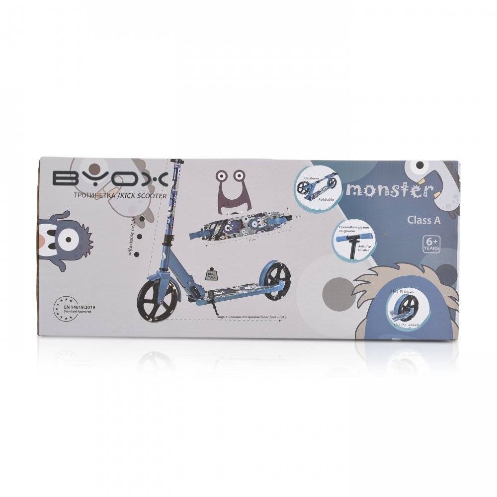 Byox Trotineta pliabila pentru copii de la 6anicu ghidon din aluminiuroti ABEC-7 din PU cu lumini LEDinaltime ghidon ajustabilafrana de picior si cric Monster Green