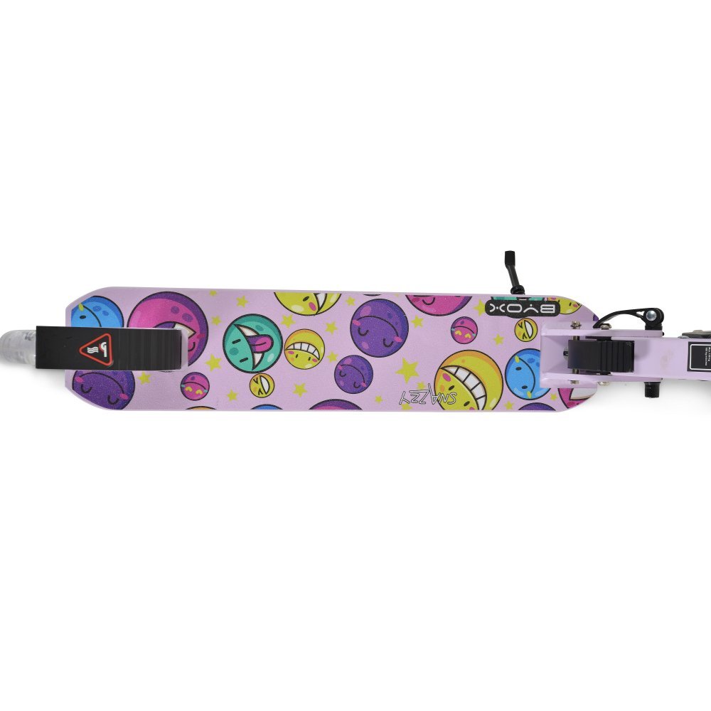 Byox Trotineta pliabila pentru copii Snazzy Mov de la 8 aniCadru din aluminiuAmortizor frontalRoti ABEC-7 din PU cu lumini LEDInaltime ghidon ajustabila 75-89 cmBaza antialunecareFrana de mana si cric inclus