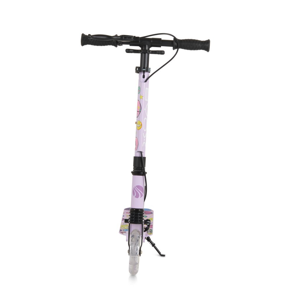 Byox Trotineta pliabila pentru copii Snazzy Mov de la 8 aniCadru din aluminiuAmortizor frontalRoti ABEC-7 din PU cu lumini LEDInaltime ghidon ajustabila 75-89 cmBaza antialunecareFrana de mana si cric inclus