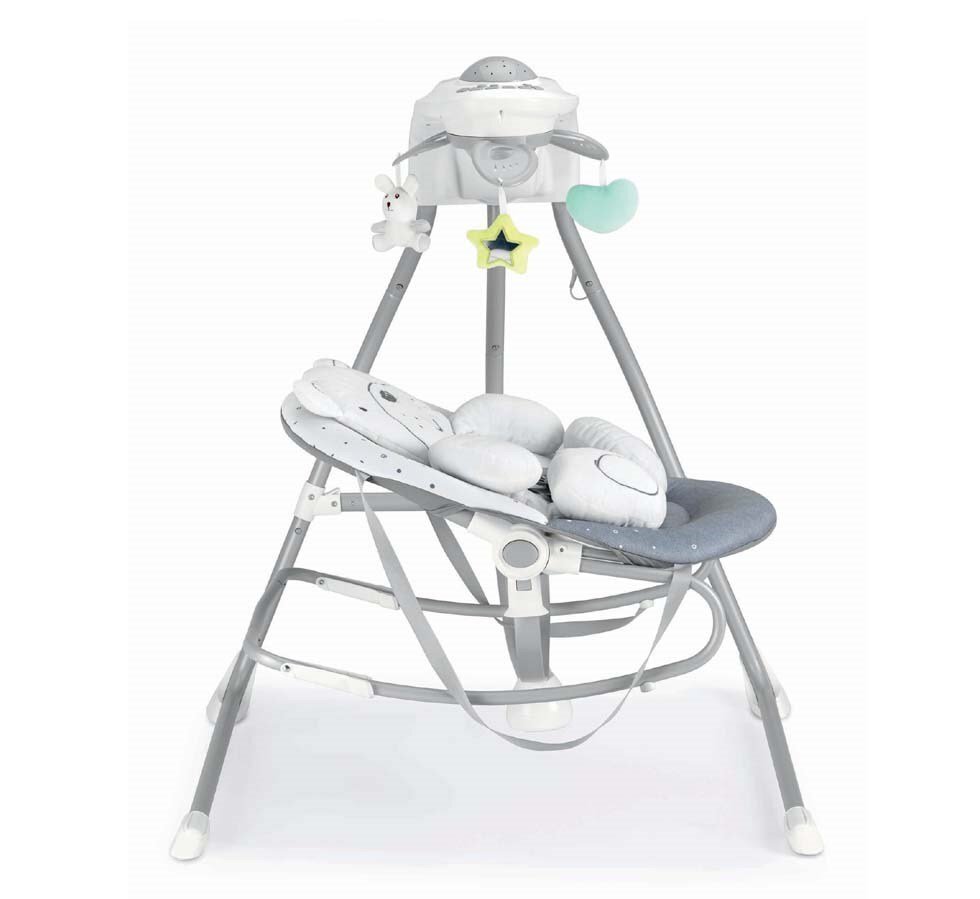 CAM Balansoar 2 in 1 Orso Grigio cu melodii si sunete 4 viteze pentru leganare bebe si proiector de lumina