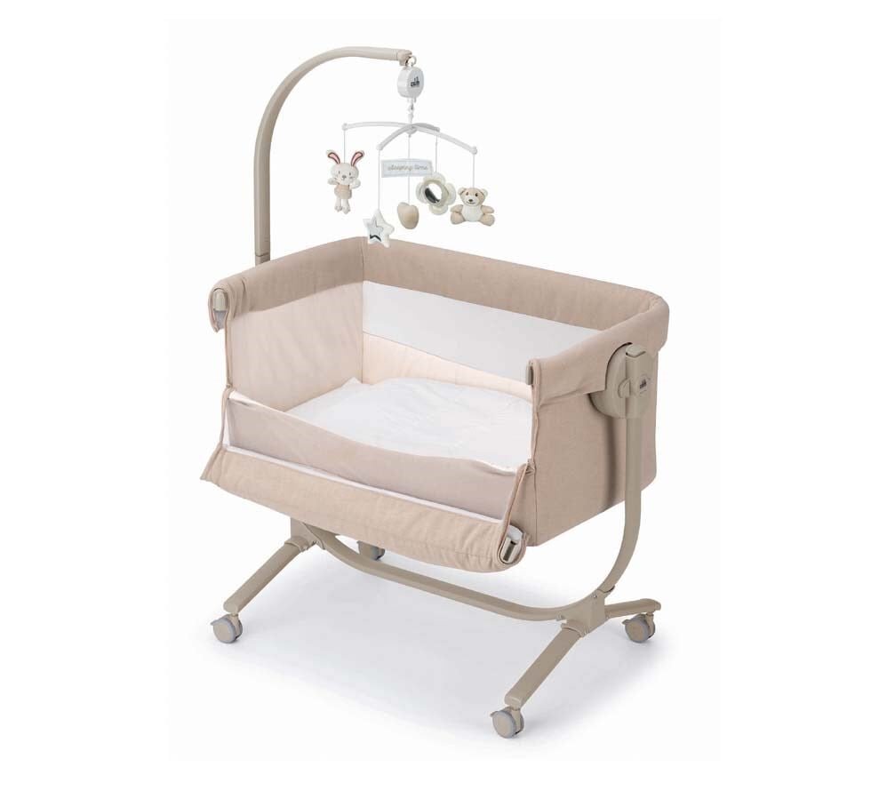 CAM Patut cu leganare Cullami Bej co-sleeper 2 in 1 cu laterala culisanta setare unghiulara roti reglabil in 8 pozitii pe inaltime