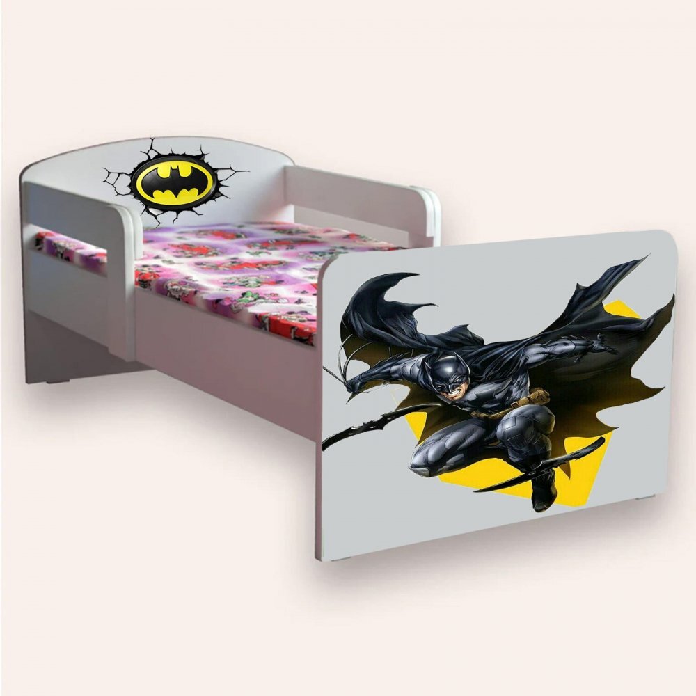 CameraMagica Pat pentru copii Batman cu manere si saltea 2-8 ani 140x70 cm