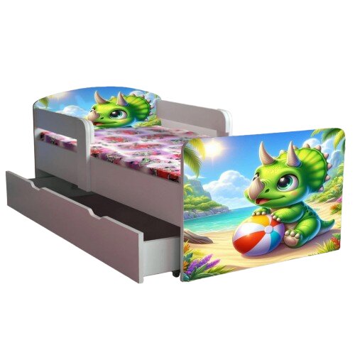 CameraMagica Pat pentru copii Dragon cu manere si sertar 2-12 ani 160x80 cm