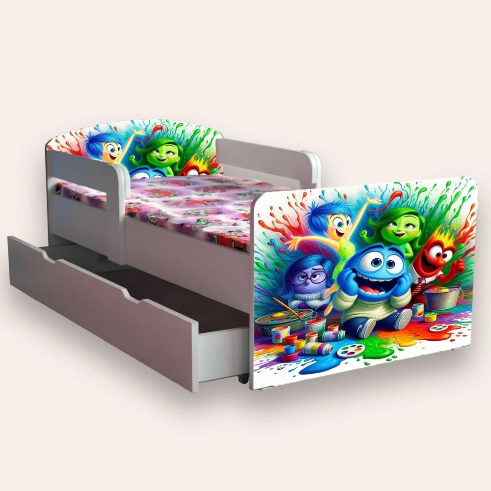 CameraMagica Pat pentru copii Emotii cu manere si sertar 2-12 ani 160x80 cm