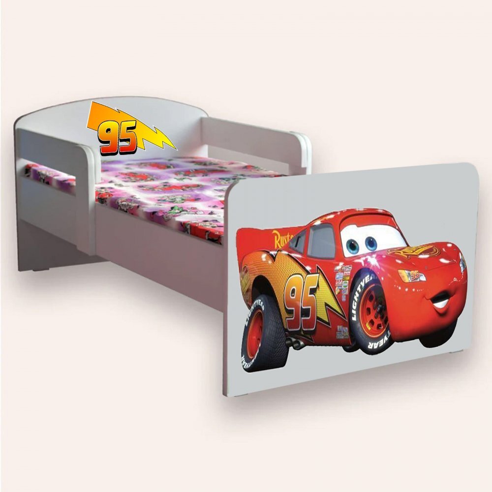 CameraMagica Pat pentru copii Fulger Mcqueen cu manere si saltea 2-8 ani 140x70 cm