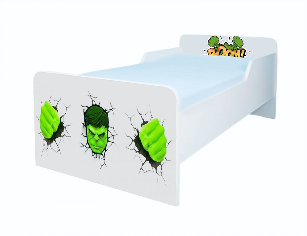 CameraMagica Pat pentru copii Hulk cu saltea 2-6 ani 130x60 cm