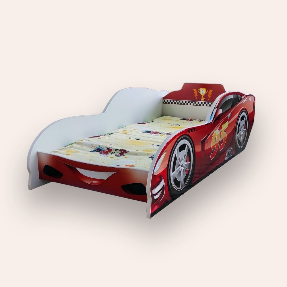 CameraMagica Pat pentru copii masina Fulger McQueen Alb 2-12 ani 160x80 cm
