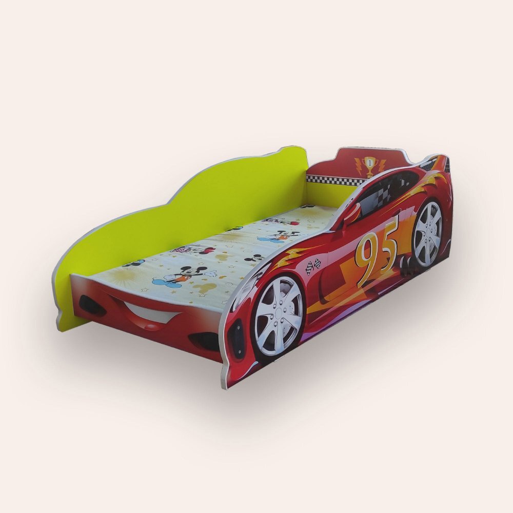 CameraMagica Pat pentru copii masina Turbo Speed 95 Galben cu saltea 2-8 ani 140x70 cm
