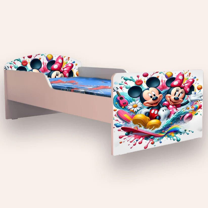 CameraMagica Pat pentru copii Mickey si Minnie cu saltea 2-12 ani 160x80 cm