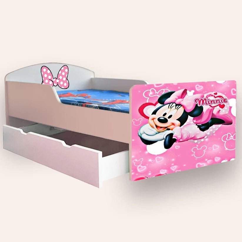 CameraMagica Pat pentru copii Minnie Mouse cu sertar 2-12 ani 160x80 cm