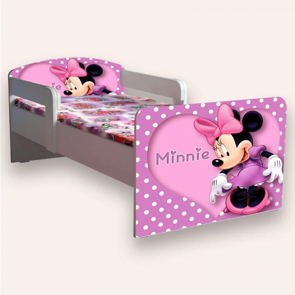 CameraMagica Pat pentru copii Minnie Mouse varianta 2 cu manere si saltea 2-6 ani 130x60 cm