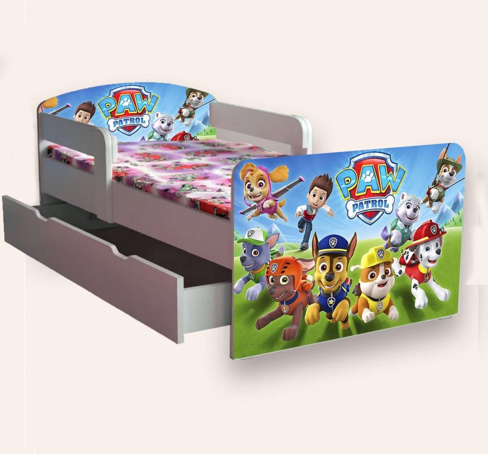 CameraMagica Pat pentru copii Paw Patrol varianta 2 cu manere sertar si saltea 2-6 ani 130x60 cm