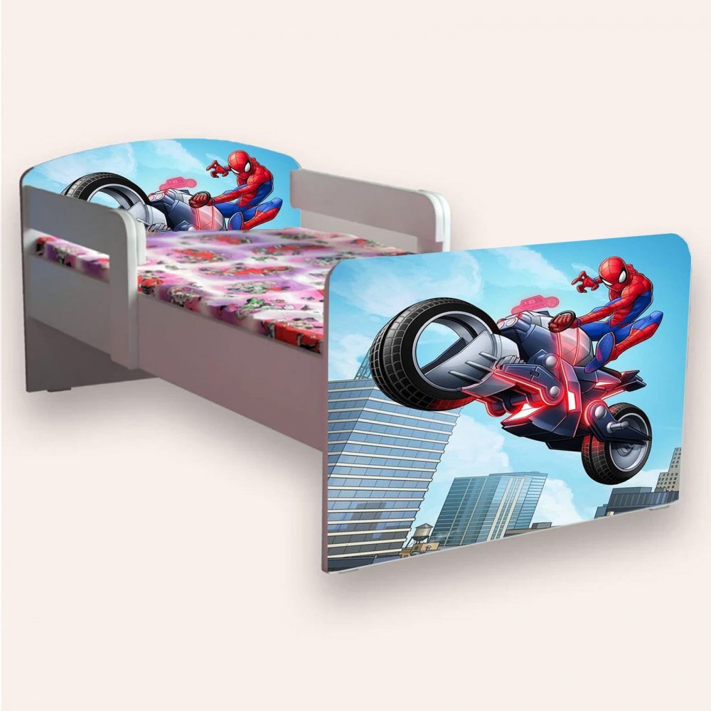 CameraMagica Pat pentru copii Spider Man varianta 3 cu manere si saltea 2-12 ani 160x80 cm