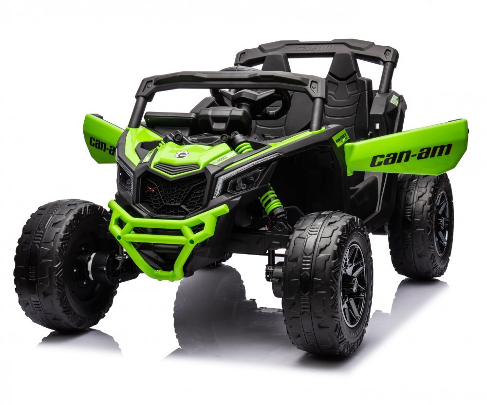 Can-Am Masinuta electrica pentru copii Can Am Marverick UTV Green 12V 90W cu telecomanda 2.4G deschidere usi scaun ergonomic pornire la buton functii muzicale si suspensii