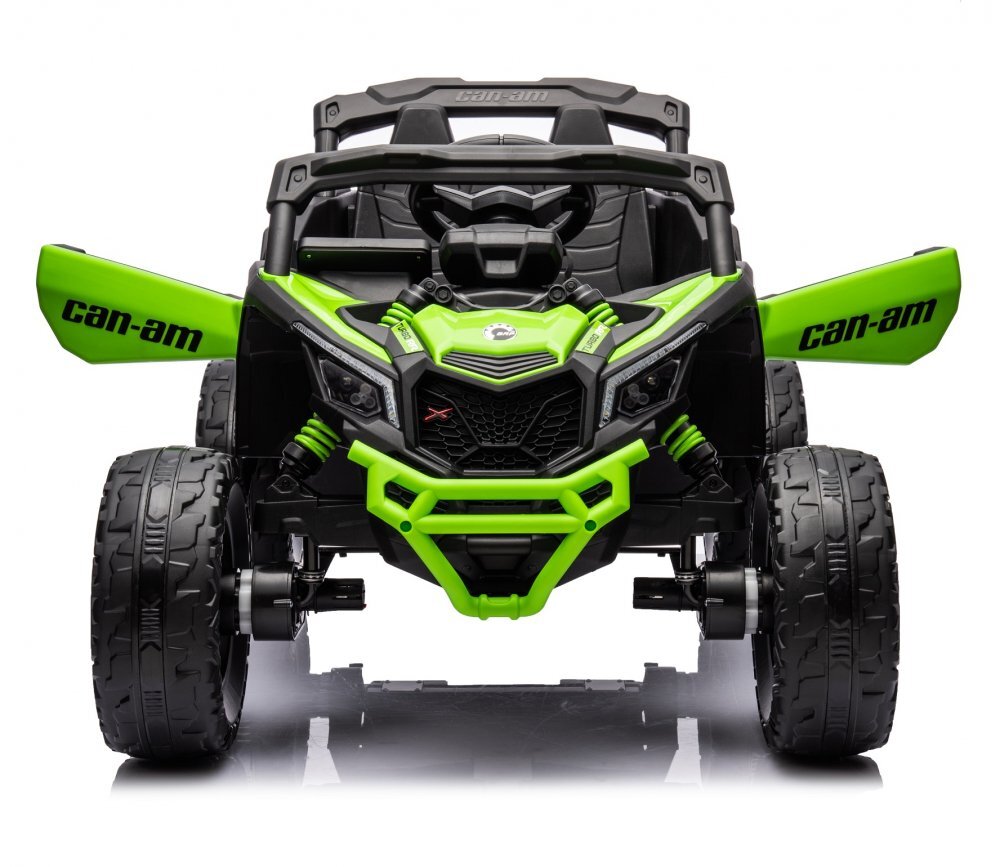 Can-Am Masinuta electrica pentru copii Can Am Marverick UTV Green 12V 90W cu telecomanda 2.4G deschidere usi scaun ergonomic pornire la buton functii muzicale si suspensii