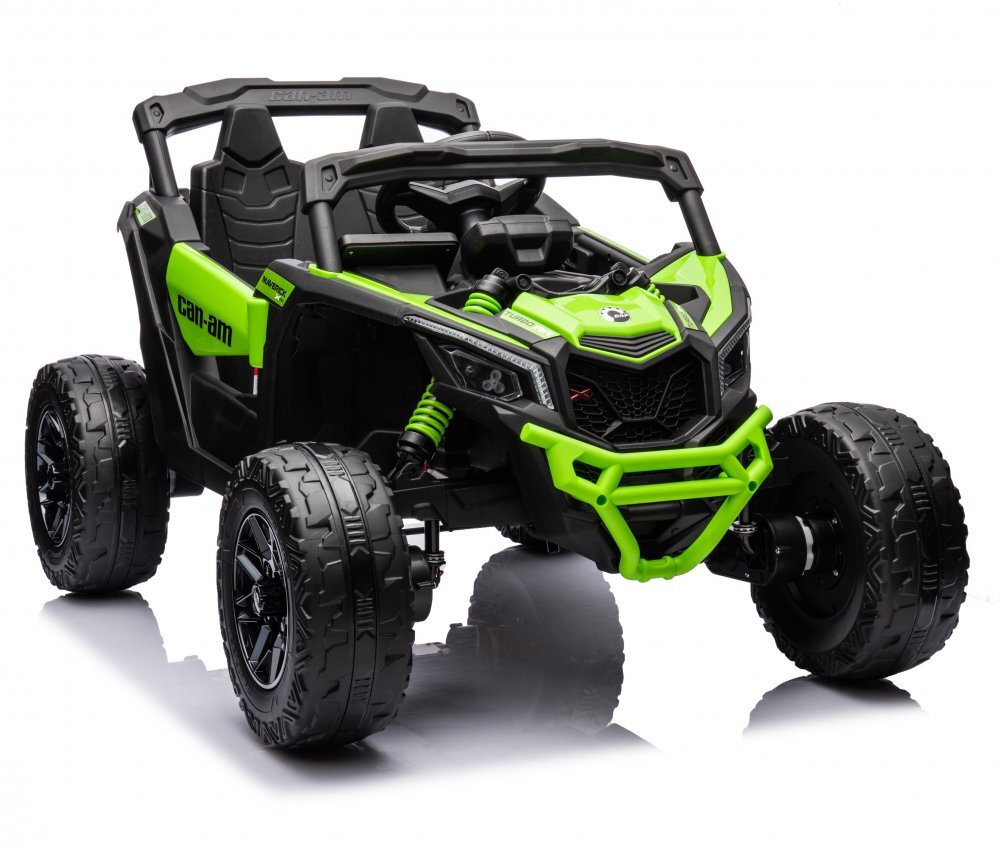 Can-Am Masinuta electrica pentru copii Can Am Marverick UTV Green 12V 90W cu telecomanda 2.4G deschidere usi scaun ergonomic pornire la buton functii muzicale si suspensii