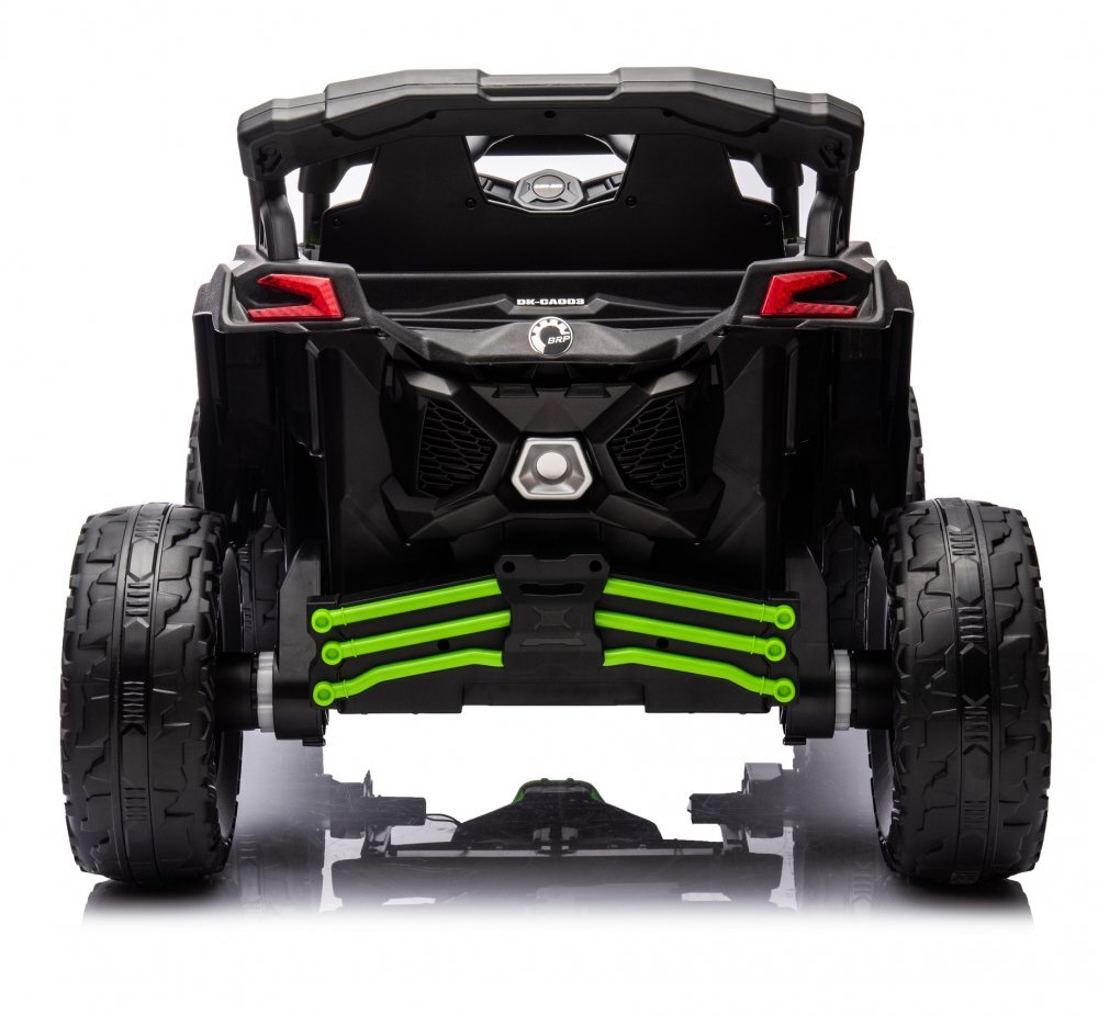 Can-Am Masinuta electrica pentru copii Can Am Marverick UTV Green 12V 90W cu telecomanda 2.4G deschidere usi scaun ergonomic pornire la buton functii muzicale si suspensii