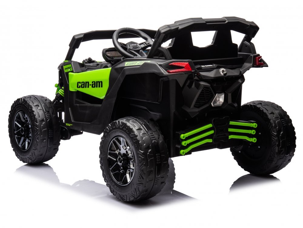 Can-Am Masinuta electrica pentru copii Can Am Marverick UTV Green 12V 90W cu telecomanda 2.4G deschidere usi scaun ergonomic pornire la buton functii muzicale si suspensii