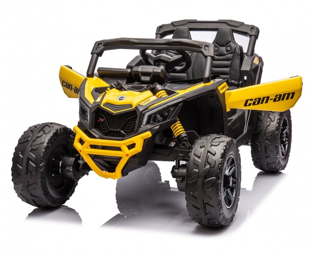 Can-Am Masinuta electrica pentru copii Can Am Marverick UTV Yellow 12V 90W cu telecomanda 2.4G deschidere usi scaun ergonomic pornire la buton functii muzicale si suspensii