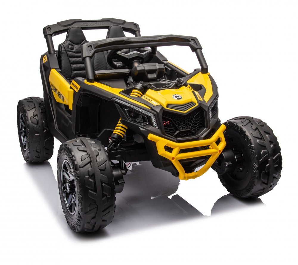 Can-Am Masinuta electrica pentru copii Can Am Marverick UTV Yellow 12V 90W cu telecomanda 2.4G deschidere usi scaun ergonomic pornire la buton functii muzicale si suspensii