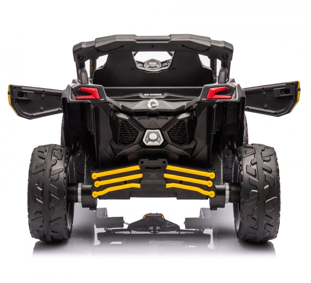 Can-Am Masinuta electrica pentru copii Can Am Marverick UTV Yellow 12V 90W cu telecomanda 2.4G deschidere usi scaun ergonomic pornire la buton functii muzicale si suspensii