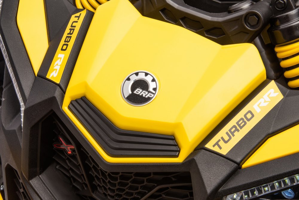 Can-Am Masinuta electrica pentru copii Can Am Marverick UTV Yellow 12V 90W cu telecomanda 2.4G deschidere usi scaun ergonomic pornire la buton functii muzicale si suspensii