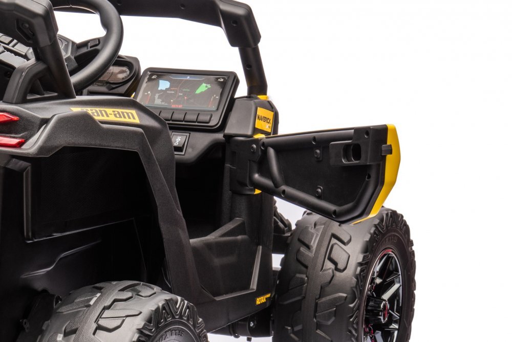 Can-Am Masinuta electrica pentru copii Can Am Marverick UTV Yellow 12V 90W cu telecomanda 2.4G deschidere usi scaun ergonomic pornire la buton functii muzicale si suspensii