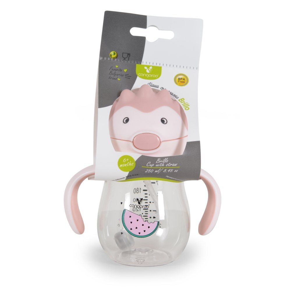 CANGAROO Cana cu pai din silicon 250 ml Brillo pink
