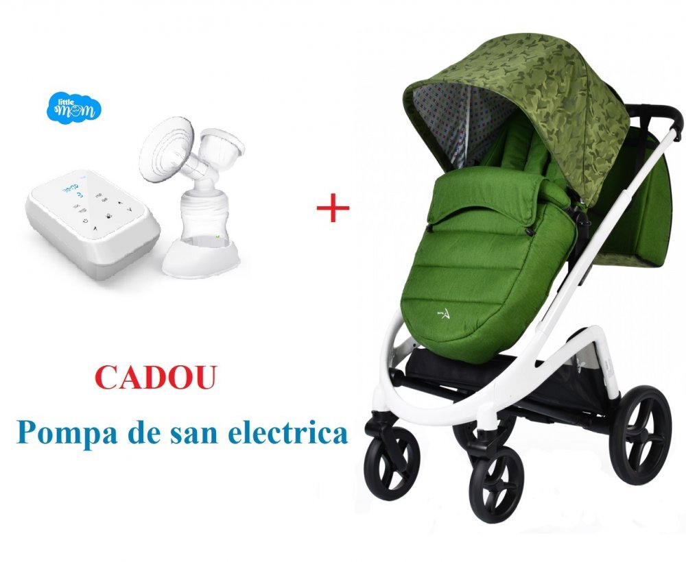 CANGAROO Carucior modular 2 in 1 S-Line Green + CADOU Pompa de san electrica Little Mom Easy Touch