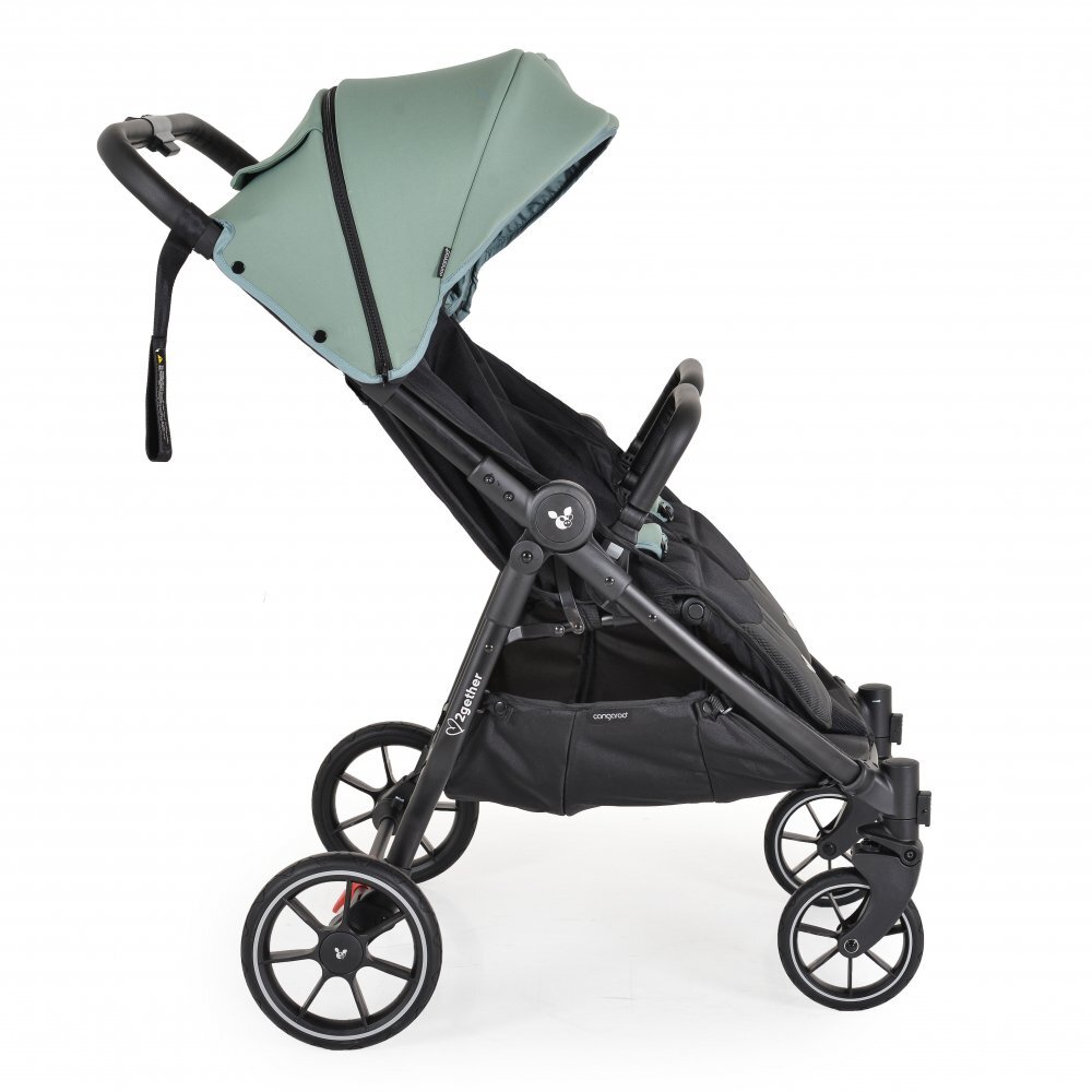 CANGAROO Carucior pentru gemeni 2Gether Iceberg Green cu Baldachin extensibilSpatar si Suport pentru picioare reglabile individualRoti fata din PU pivotanteExtra Suport picioare din cauciucrecomandat de la nastere