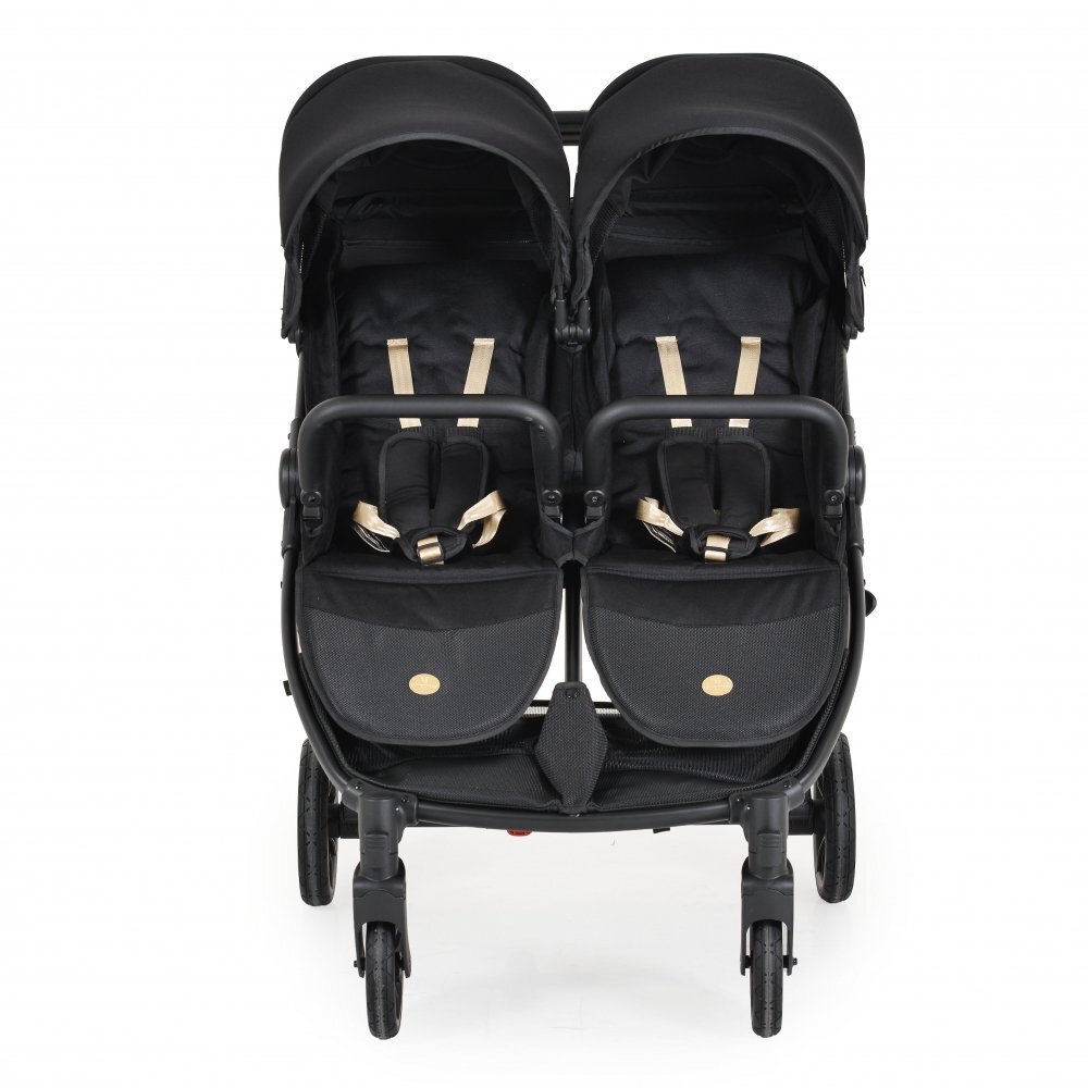 CANGAROO Carucior pentru gemeni 2Gether Modern Black cu Baldachin extensibilSpatar si Suport pentru picioare reglabile individualRoti fata din PU pivotanteExtra Suport picioare din cauciucrecomandat de la nastere