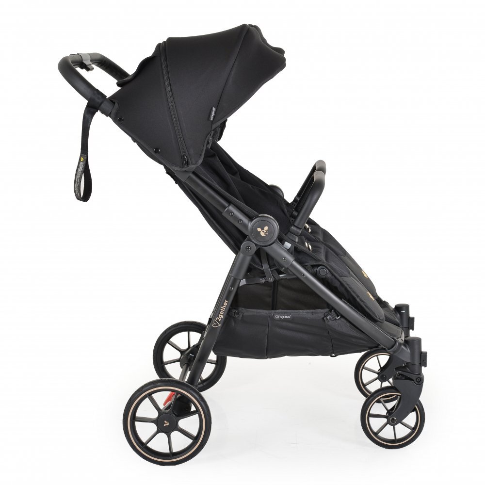 CANGAROO Carucior pentru gemeni 2Gether Modern Black cu Baldachin extensibilSpatar si Suport pentru picioare reglabile individualRoti fata din PU pivotanteExtra Suport picioare din cauciucrecomandat de la nastere