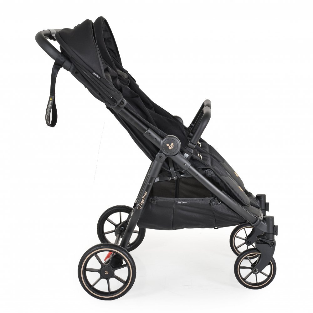 CANGAROO Carucior pentru gemeni 2Gether Modern Black cu Baldachin extensibilSpatar si Suport pentru picioare reglabile individualRoti fata din PU pivotanteExtra Suport picioare din cauciucrecomandat de la nastere