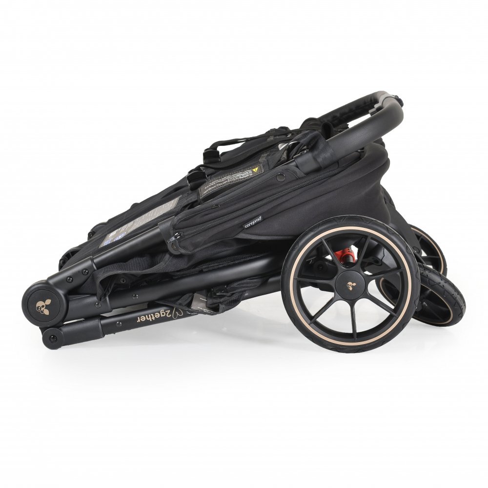 CANGAROO Carucior pentru gemeni 2Gether Modern Black cu Baldachin extensibilSpatar si Suport pentru picioare reglabile individualRoti fata din PU pivotanteExtra Suport picioare din cauciucrecomandat de la nastere