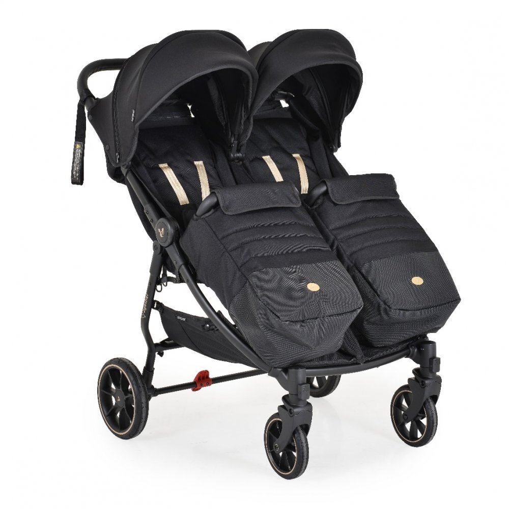 CANGAROO Carucior pentru gemeni 2Gether Modern Black cu Baldachin extensibilSpatar si Suport pentru picioare reglabile individualRoti fata din PU pivotanteExtra Suport picioare din cauciucrecomandat de la nastere